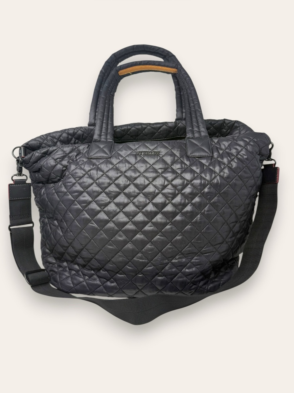 MZ Wallace Metro Deluxe Black Quilted Tote Travel Shoulder Bag Luggage Sleeve